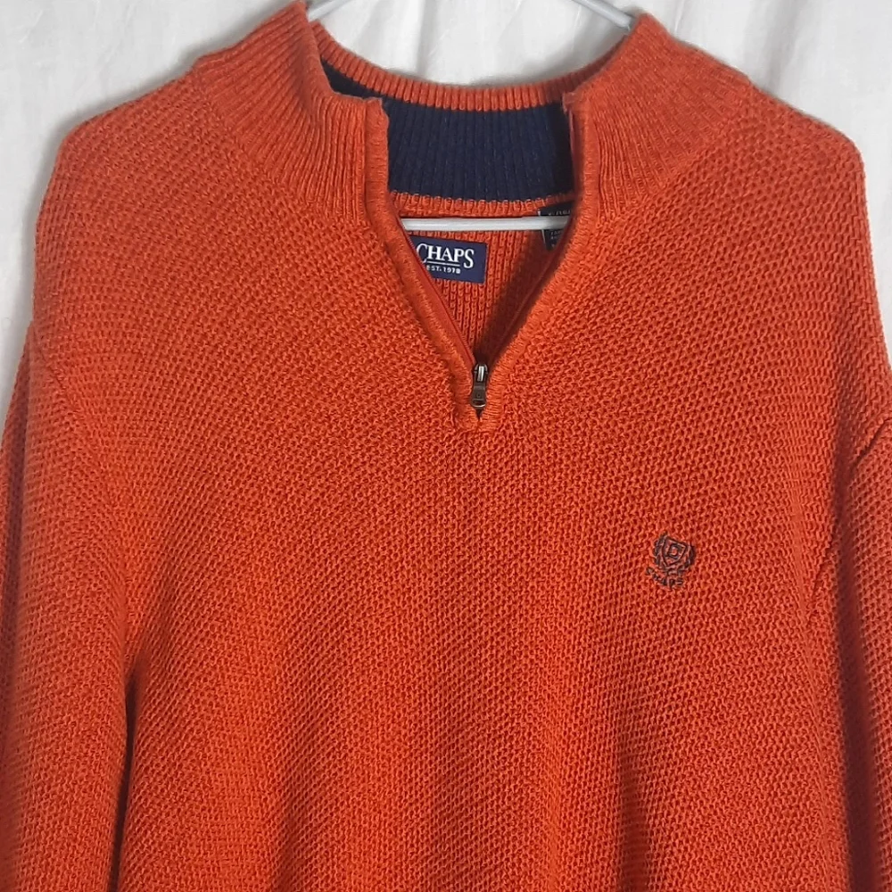 Chaps Mens Pullover 100% Cotton Sweater XL Orange Long Sleeve Textured